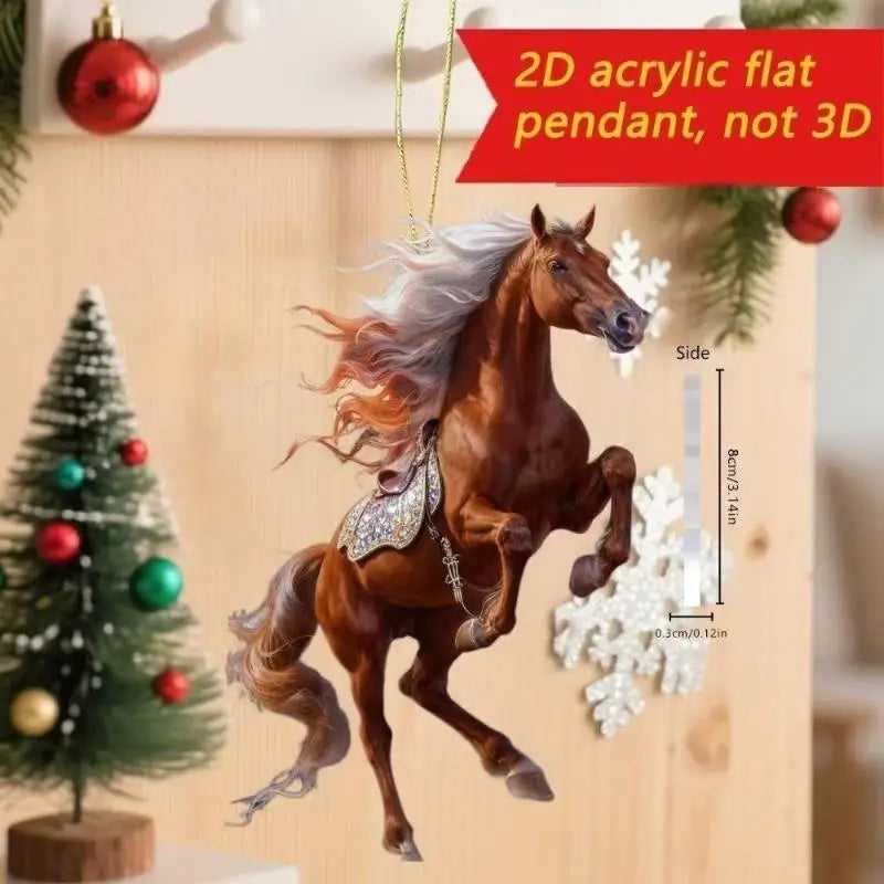 Exquisite 2D Acrylic Horse Car Rearview Mirror Pendant Backpack Charm Christmas Tree Ornament Party New Year Hanging Decoration Oasis Select A9