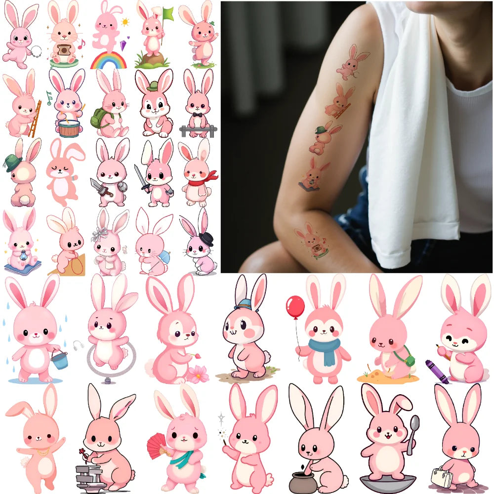 54-Piece Waterproof Temporary Tattoo Stickers – Cartoon Rabbit