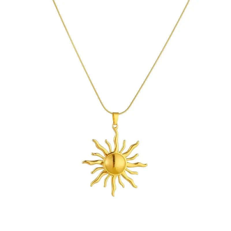 ZAKOL 316L Stainless Steel Golden Sun Pendant Necklace For Women Girl New Concise Solar Neck Chain Choker Jewelry Gift Oasis Select