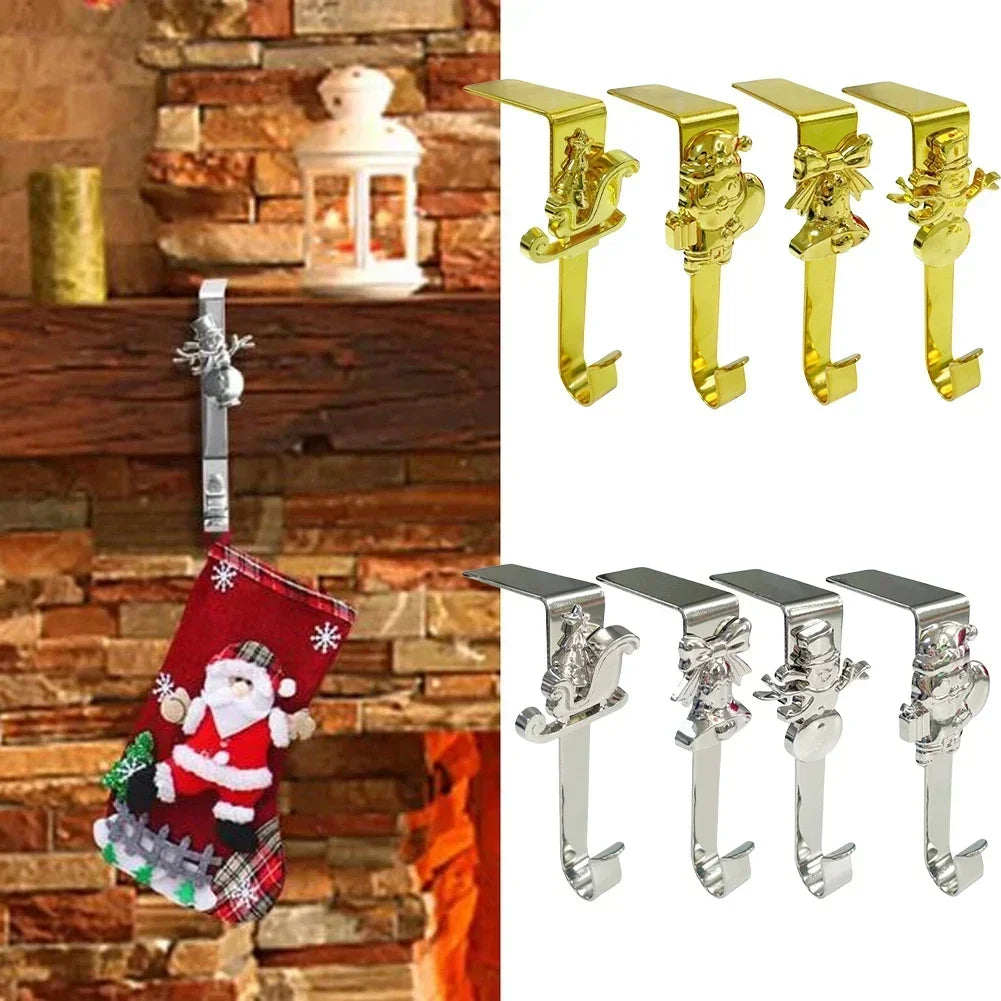 Set of 4 Christmas Stocking Hooks for Fireplace Mantel Use Featuring Seasonal Designs to Enhance Holiday Decoration Oasis Select