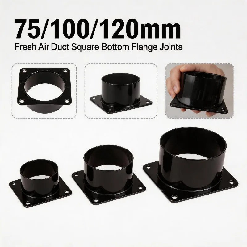 Black Flange Connector 75/100/120/150mm Plastic Square Bottom Straight Flange Air Inlet And Outlet Air Ducting Connection Flange Oasis Select