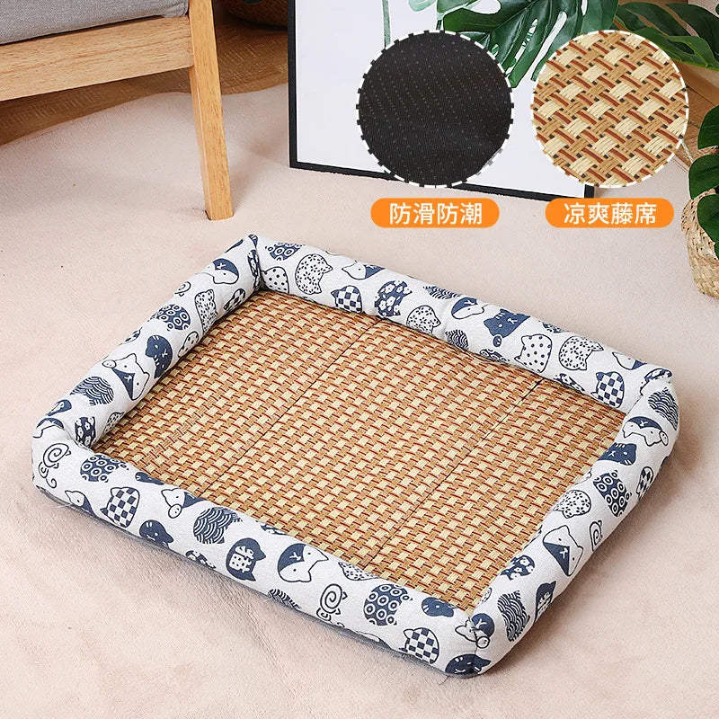 Pet Ice Mat, All-season Dog House Mat, Anti-slip and Wear-resistant Linen Square Dog House Mat, Rattan Mat Oasis Select White cat S 39x27cm