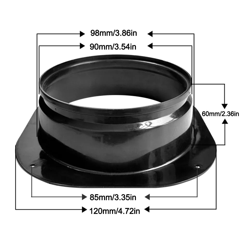 High Quality Plastic Vent Pipe Adapter Flange Connector Wall-mounted Square To Round Flange Interface Exhaust Pipe Joint Oasis Select Black-100mm