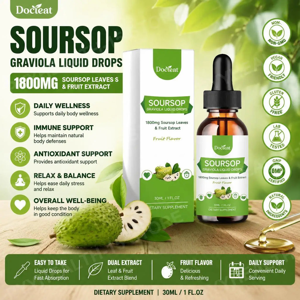 Soursop Graviola Liquid Drops 1800mg – Daily Herbal Supplement Herbal Liquid Drops Oasis Select