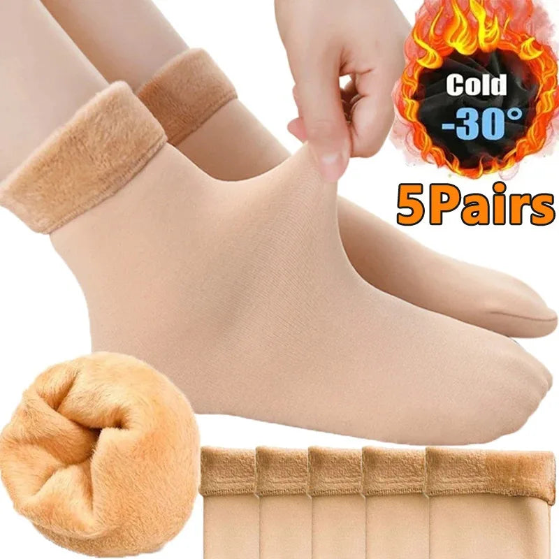 1-10Pairs Women Winter Warm Thicken Short Thermal Cashmere Wool Socks Nylon Snow Velvet Boots Home Floor Calcetines Mujer Sock Oasis Select