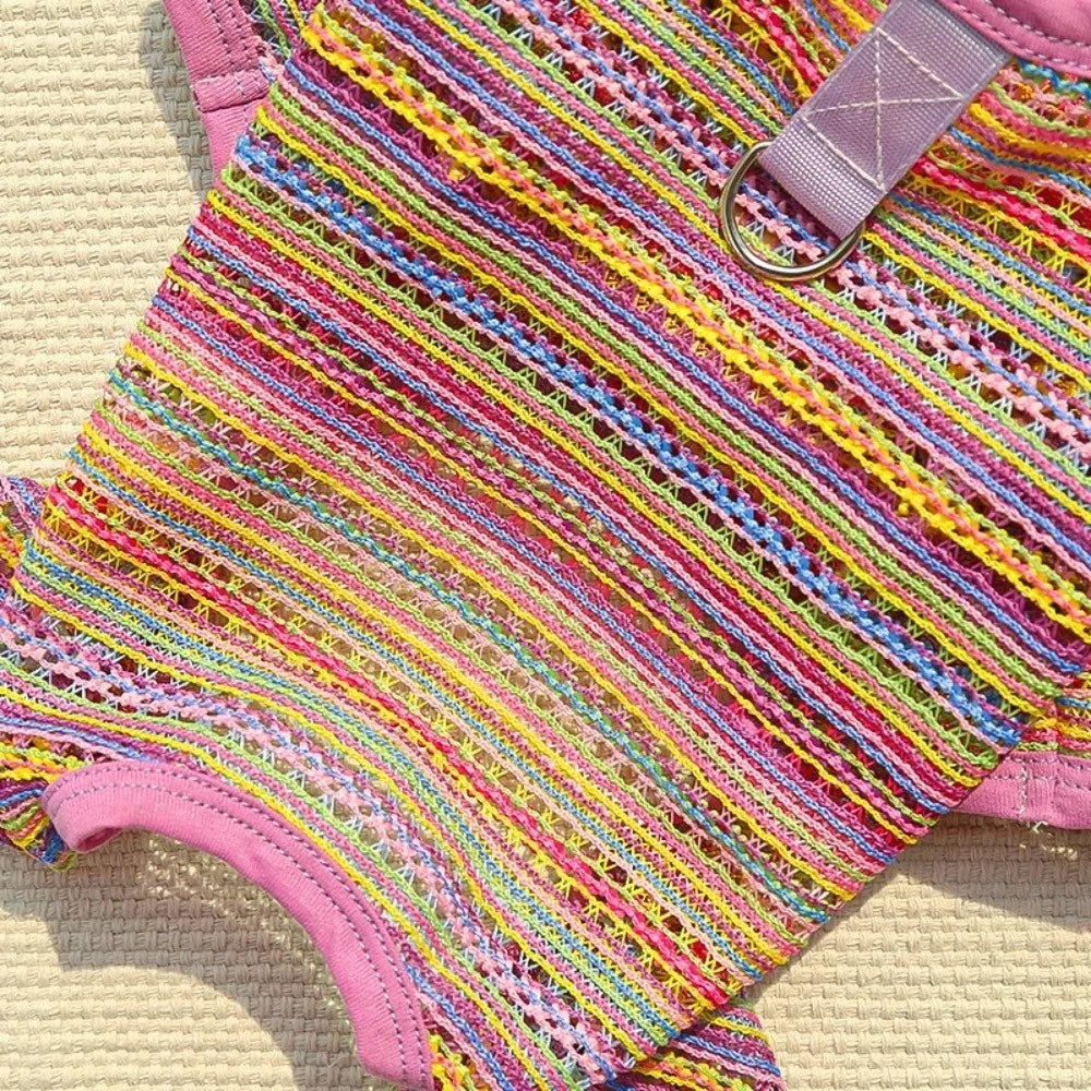 Colorful Stripes Dog Sun Protection Clothes Breathable Mesh Thin Dog Cooling Jumpsuit Soft Fabric With D-Ring Pet Clothes Oasis Select