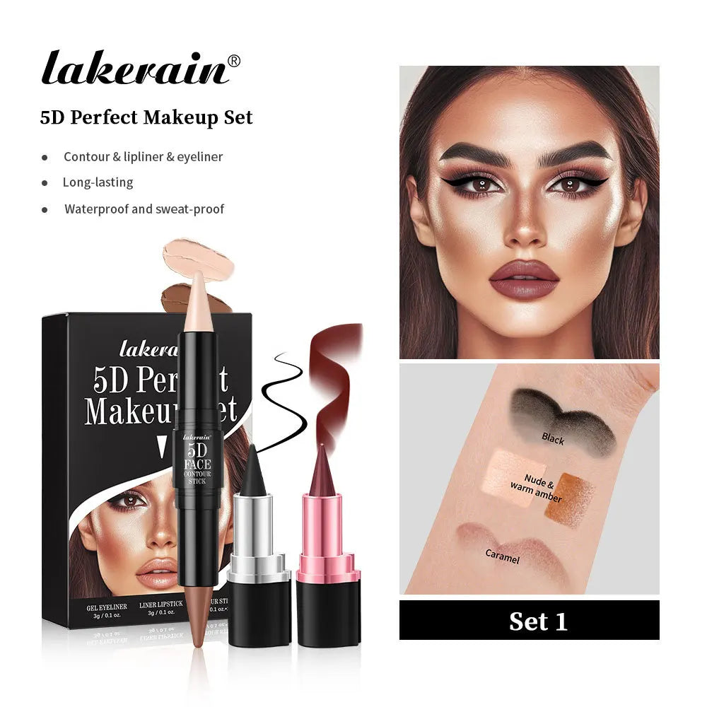 3pcs Matte Velvet Lipstick Set Waterproof Eyeliner Contour Stick Long Lasting Natural Makeup Kit For Face Beauty Oasis Select Set 1