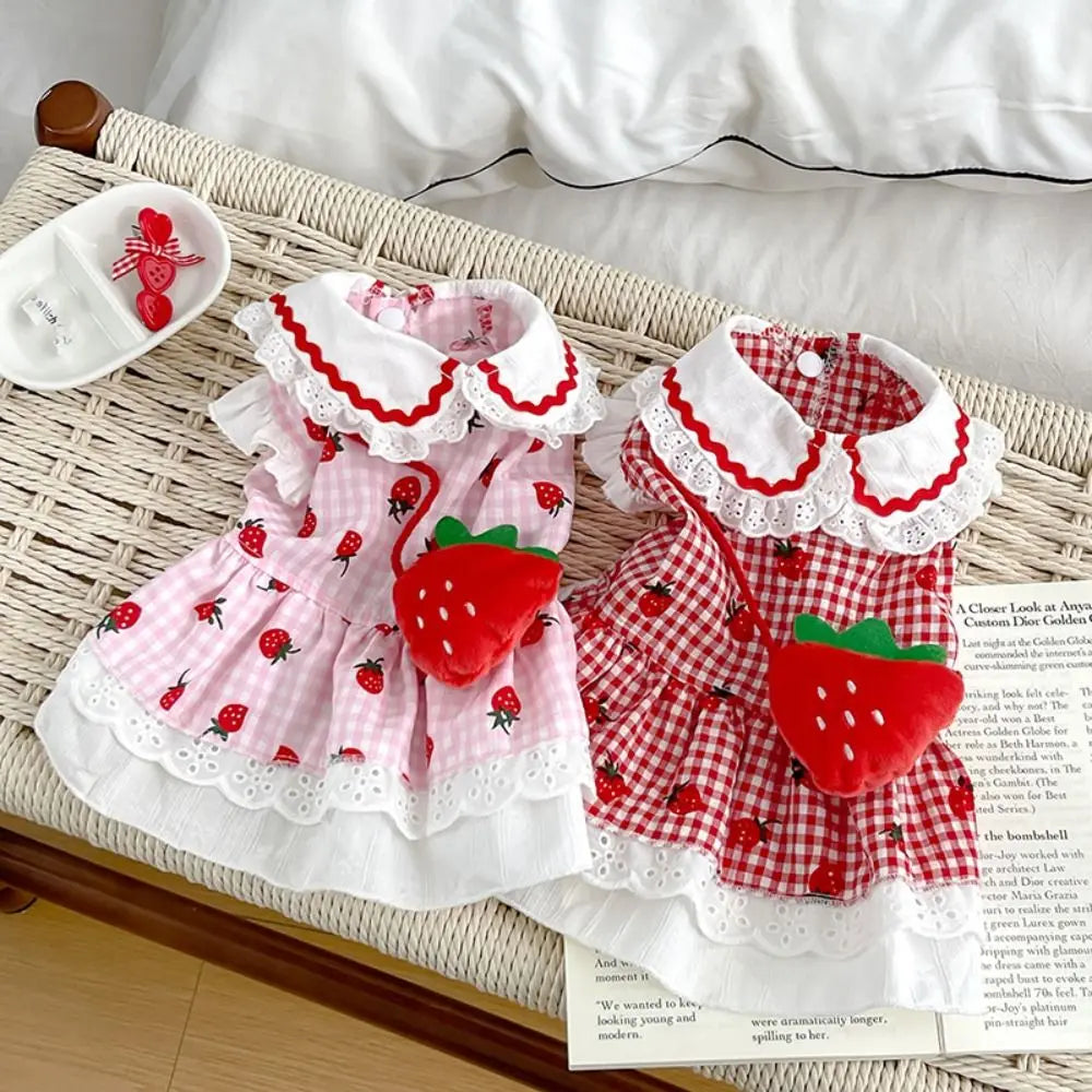 Fashion Cute Pet Strawberry Dress Breathable Thin Design Cat Skirt Soft Pet Summer Clothes for Puppy Kittens Oasis Select