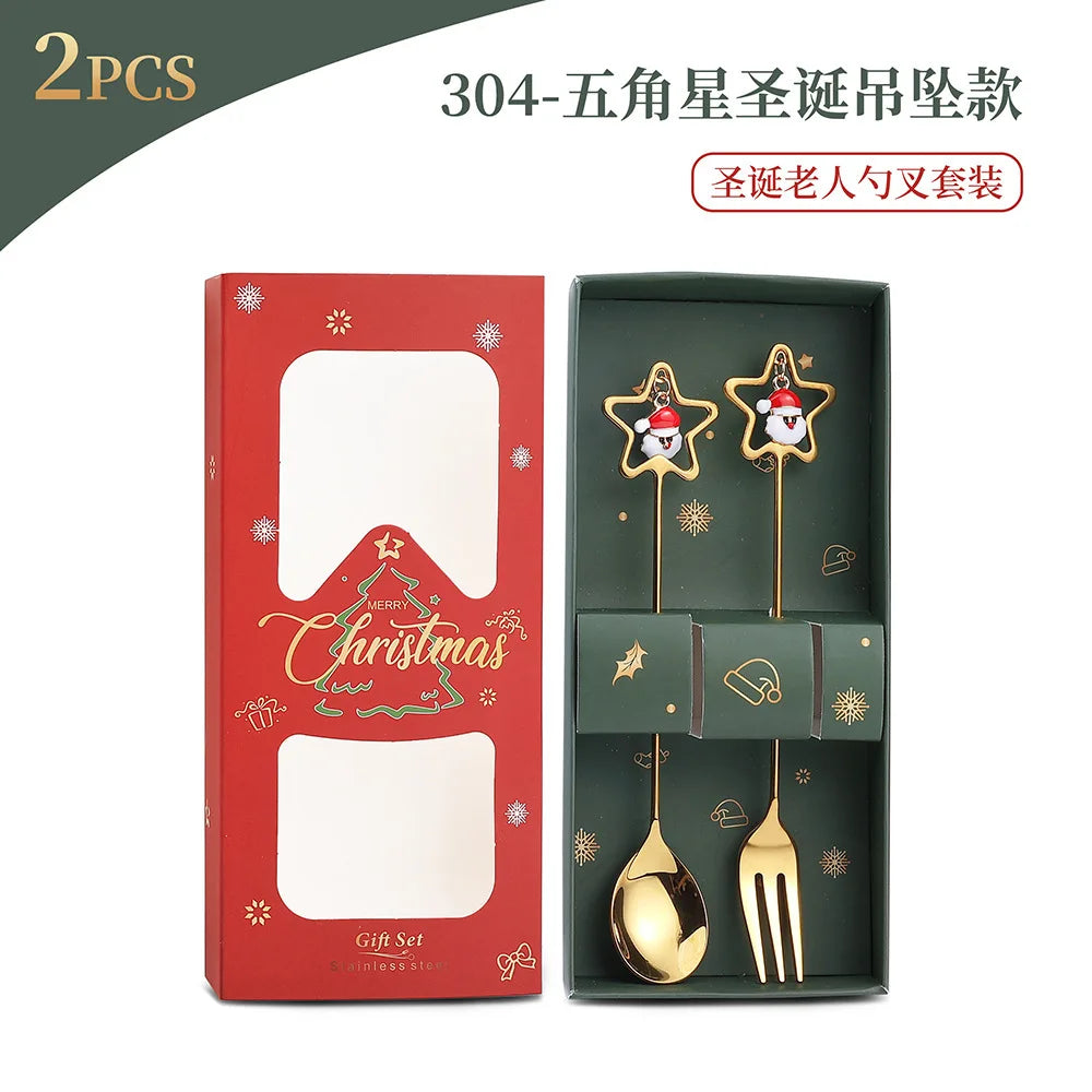 Christmas Spoon Set Santa Doll Cutlery Set Cute Dessert Spoons Holiday Tableware Two Piece Set for Christmas Gift Decoration Oasis Select Style4