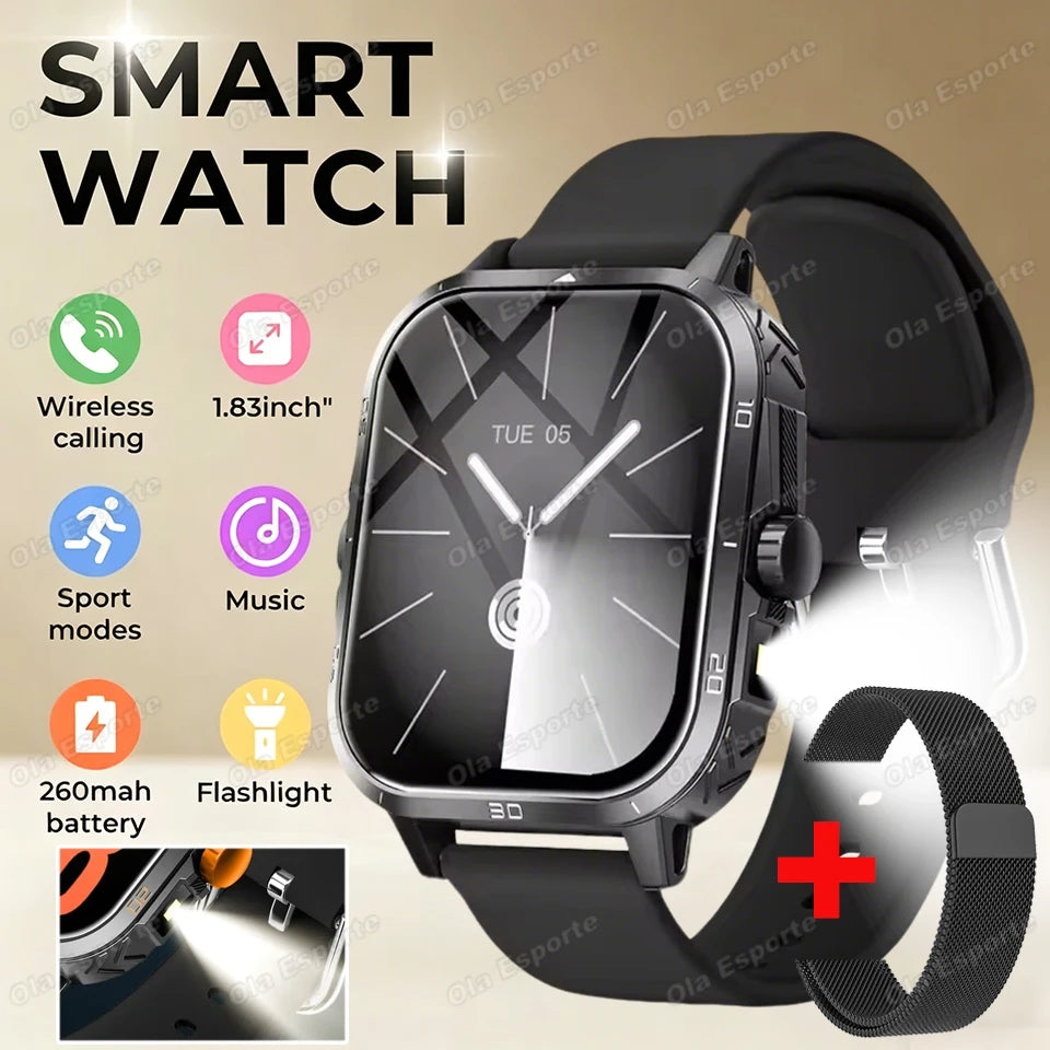 HW12 Military Sports Smartwatch – Bluetooth Call & Flashlight
