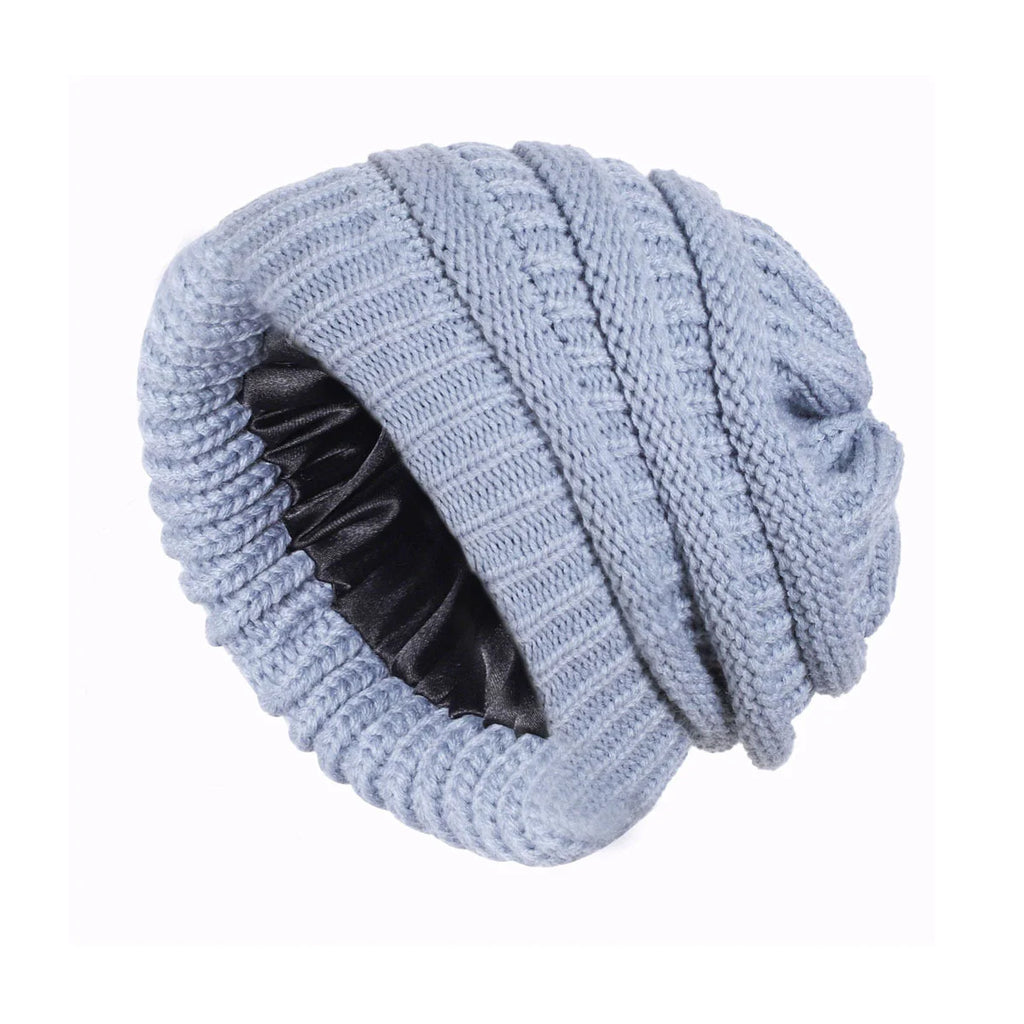 Skeleton hat with micro elastic satin lining, knitted hat with satin lining, windproof and warm hat, double-layer knitted hat wi Oasis Select 3