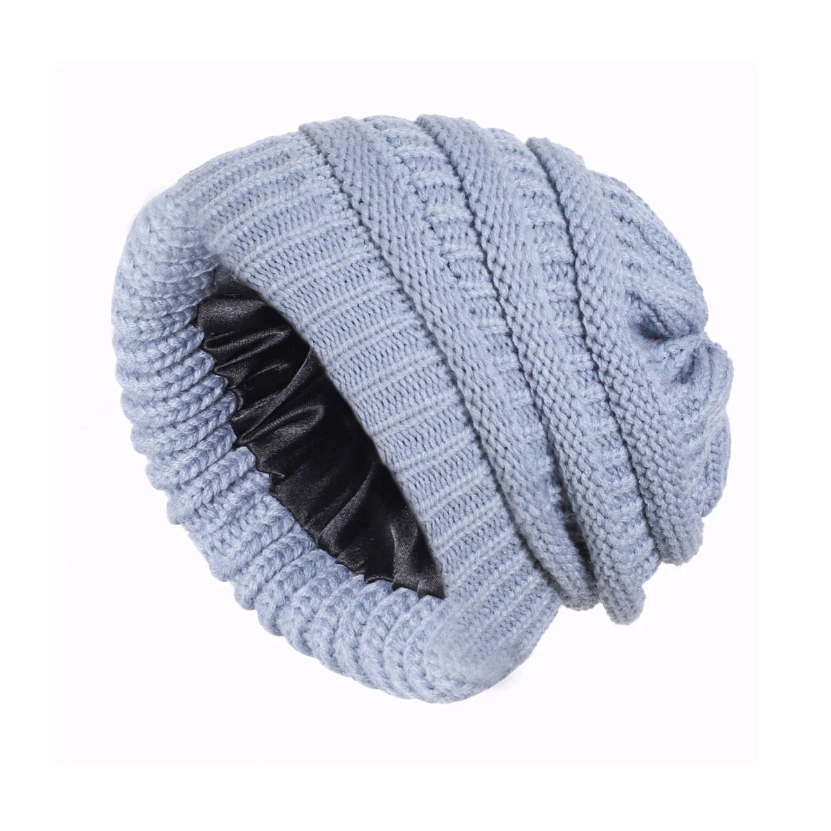 Skeleton hat with micro elastic satin lining, knitted hat with satin lining, windproof and warm hat, double-layer knitted hat wi Oasis Select 3