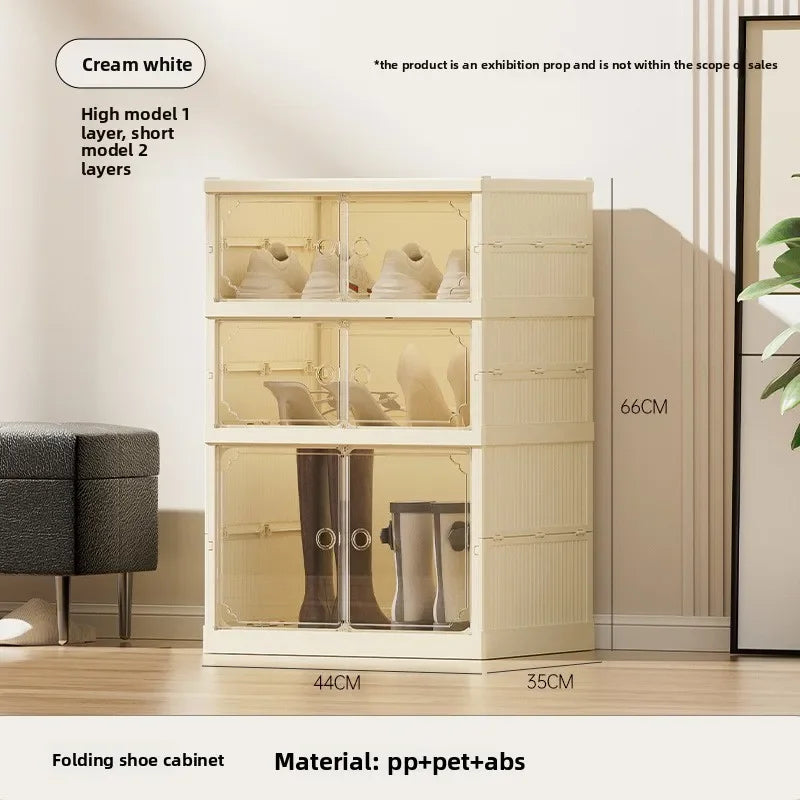 Household shoe cabinet storage double-row multi-function transparent magnetic attraction-free installation storage box foldable Oasis Select 1 tall 2 short