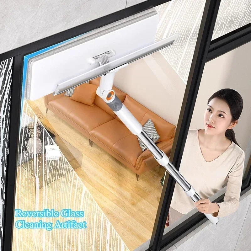 2-in-1 Glass Wiper, Multi-Functional Plastic & Stainless Steel Window Cleaning Tool, for Bathroom, Outdoor, Wall, Floor Oasis Select
