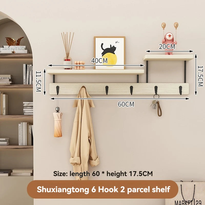 Solid wood clothes hook, multifunctional coat hook on the entrance entrance wall, key hook, wall mounted non perforated row hook Oasis Select Shuxiangtong-6