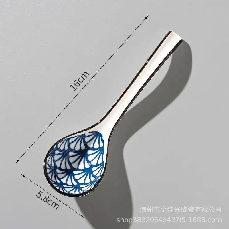Japanese Blue And White Ceramic Spoon With Underglaze Decoration Soup And Noodle Serving Kitchen Cooking Utensil Oasis Select 23