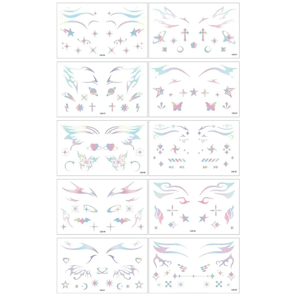 Laser Face Stickers Tattoo Waterproof Temporary Tattoo Eye Decal Glitter Makeup Sticker For Women Party Dance Music Festiva L6E3 Oasis Select B CN