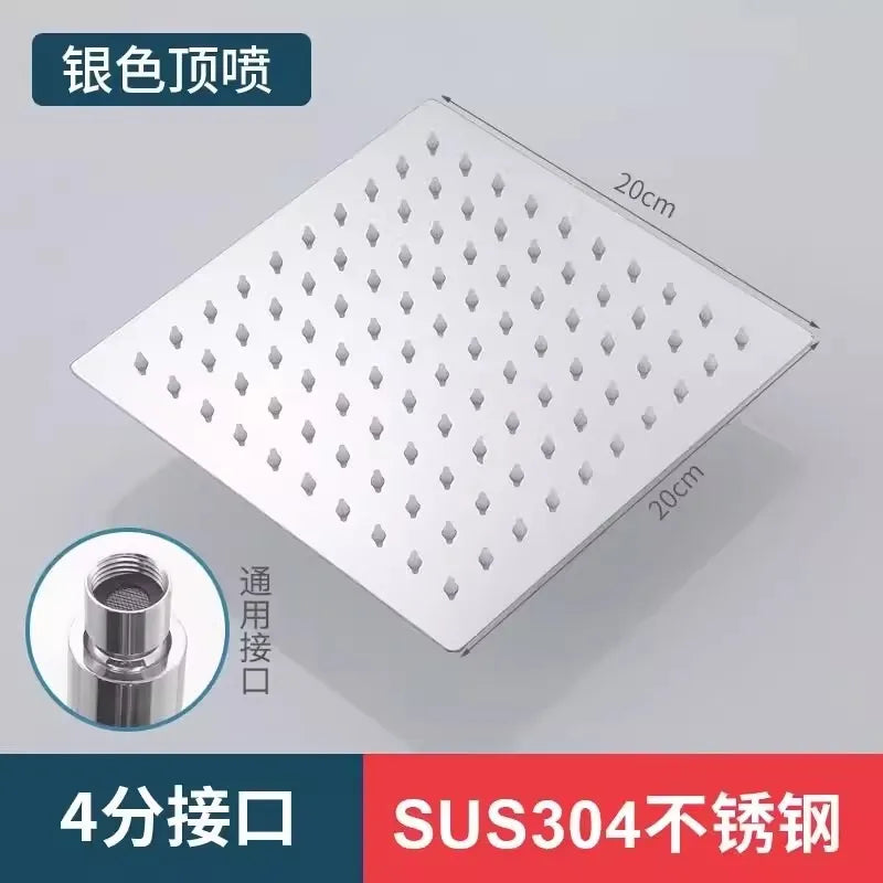 New 1Pcs SUS304 Stainless Steel Ultra Thin Waterfall Rectangular Top Shower Pressure Boosting Design Spa Bathroom Shower Head Oasis Select 20cm-S