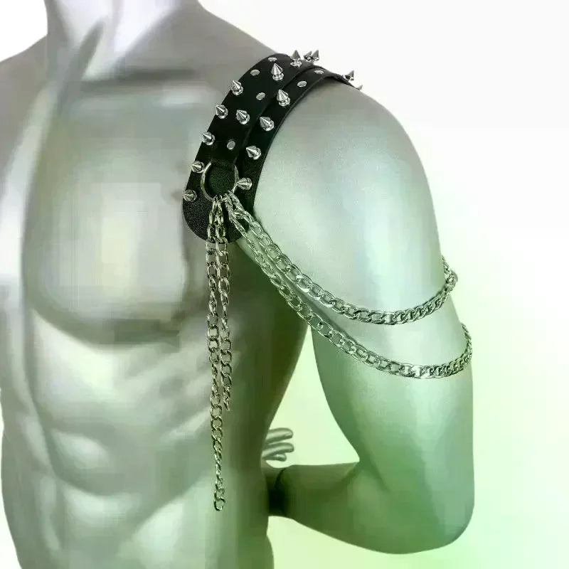 Unisex Leather Shoulder Armor With Rivet Details And Chain Tassel Fashionable Metal Epaulet Accessories For Women Men Oasis Select