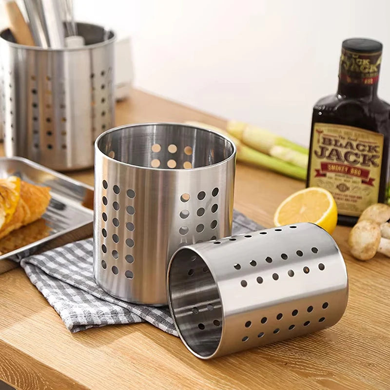 Stainless Steel Cutlery Holder Kitchen Storage Basket - Spoon Fork Chopsticks Organizer Container Drainer for Home Organization Oasis Select