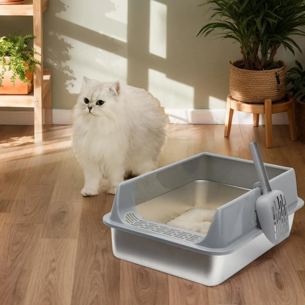 Kitty Sandbox Cat Toilet Deepen Pet Litter Box Semi-Enclosed Deepened Cat Toilet with Scoop for Dormitory Apartment Living Room Oasis Select