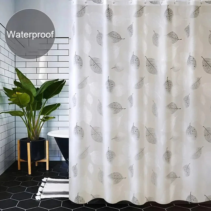 Bathroom Shower Curtains PEVA Waterproof Thickening Bath Curtain With Hooks Rustproof Metal Grommets Leaf Pattern Shower Curtain Oasis Select
