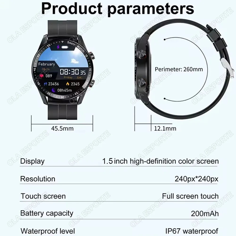ECG & PPG Bluetooth Smart Watch – GPS, Heart Rate, IP67