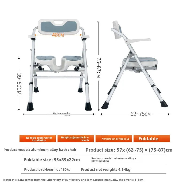 Solid Elderly bathroom bath chair Japanese armrest pregnant woman bath stool with armrest toilet non-slip disabled shower chair Oasis Select YC743B-Cold pad