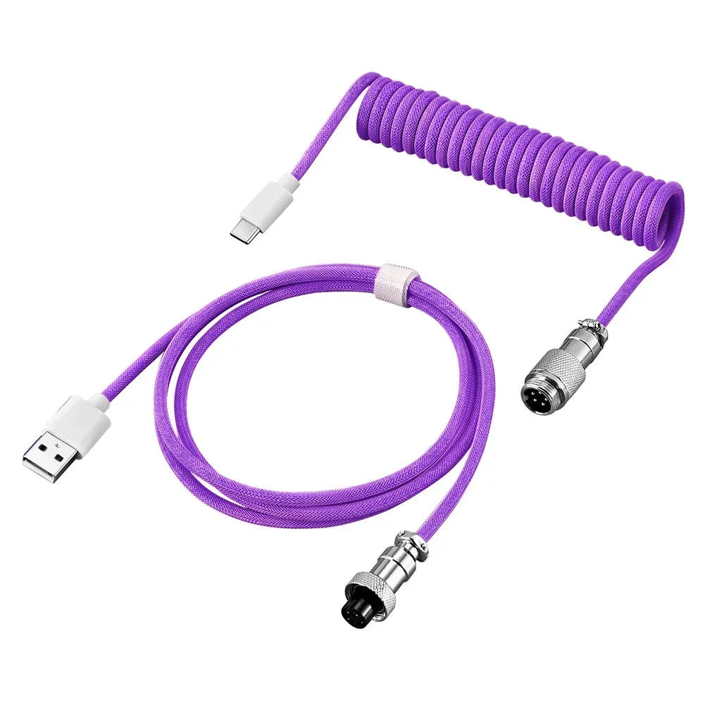 3M USB A to Type C for Mechanical Gaming Keyboard Double Sleeved Wire with GX16 Detachable Aviator Coiled Power Cable Oasis Select Purple 3m