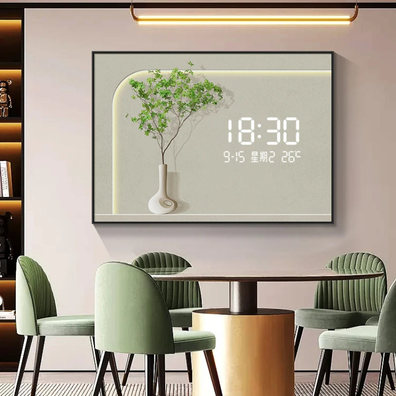 Fresh green plant LED plug-in electric meter box decorative painting no punching switch box block dining room decorative clock Oasis Select