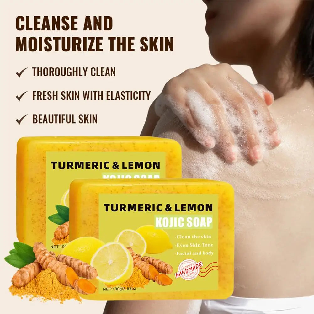 Turmeric Kojic Acid Lemon Soap Bar, Soap Bar Brighten Even Skin Vitamin E, Gentle Lemon Soap For Face,Body Wash Oasis Select