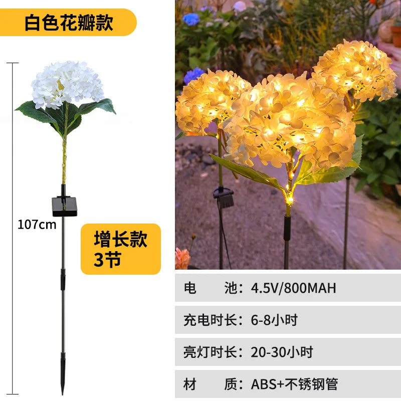 LED Simulation Hydrangea Solar Ground Insert Light Outdoor Waterproof Garden Lawn Light Solar Garden Light Oasis Select White