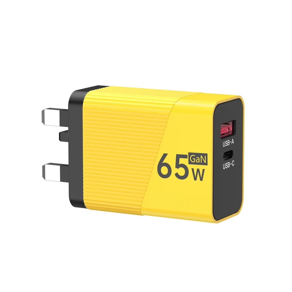 PD 65W USB C Charger GaN Fast Charging Wall Charger For iPhone Samsung Xiaomi Quick Charge EU/US/UK Plug Phone Charger Adapter Oasis Select UK Yellow