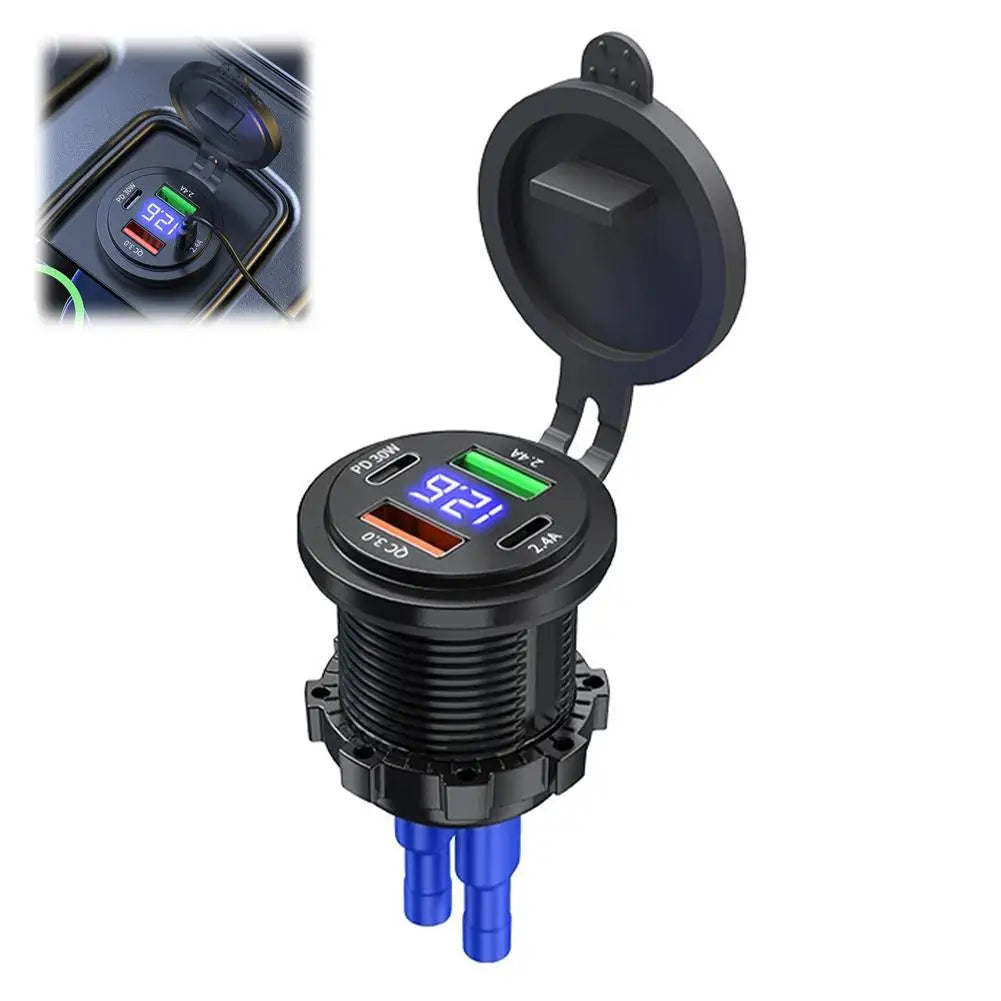 4 Port Car Digital Display Fast Charging Dual PD 30W & QC3.0 Type C Phone Car Motorcycle USB Charger Socket Oasis Select 1pcs