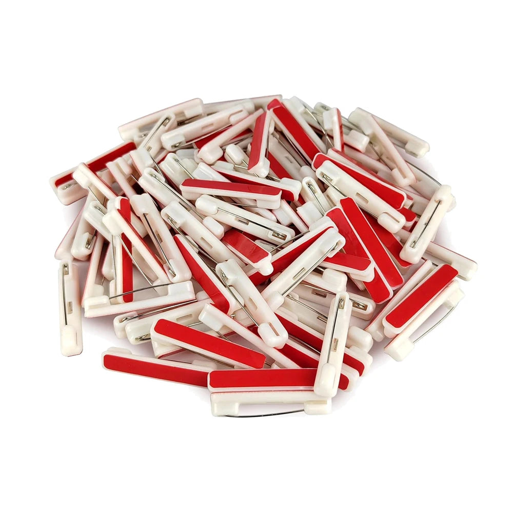 50pcs Black White Safety Pins Badge Pins with Sticky Strips for Name Tag ID Card Badge DIY Craft Brooch Jewelry Making Accessory Oasis Select White with Adhesive 22mm
