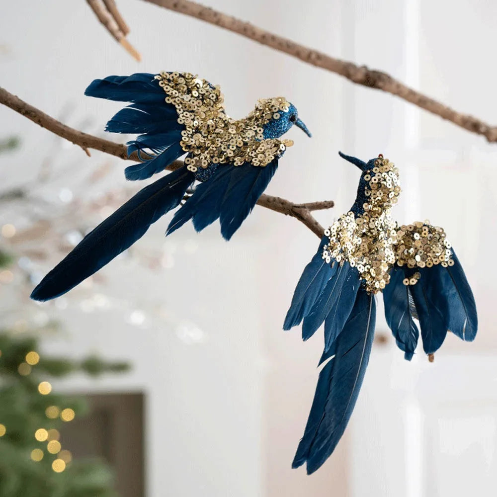 Glitter Feather Bird Christmas Ornaments – Set of 2