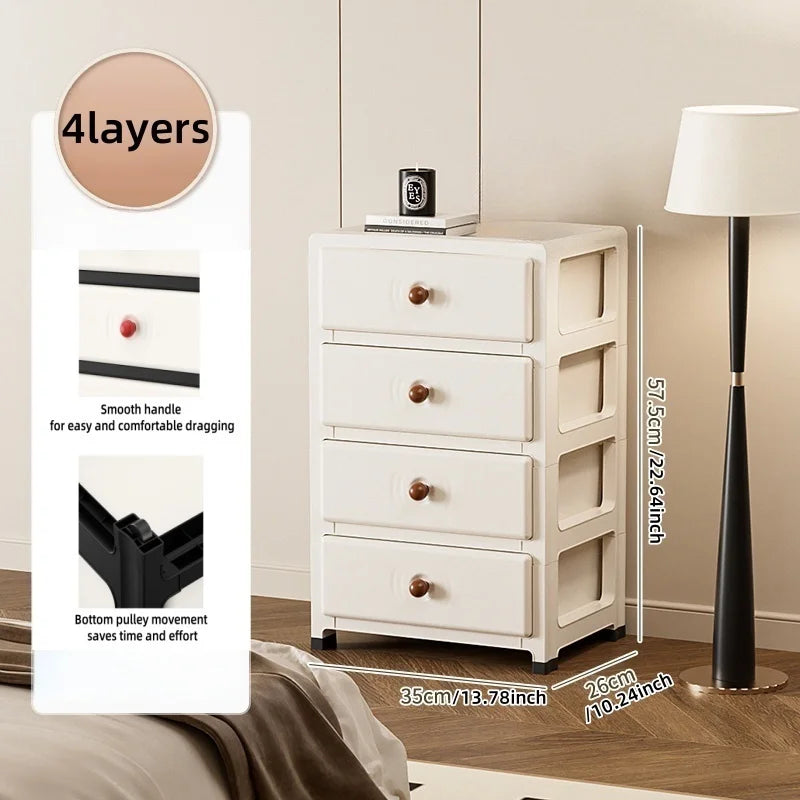 13.8 Inch Drawer Storage Cabinet,3-6 Tier with Bottom Wheels,Large Capacity Multi-Color Combos for Clothes/Snacks/Toys Oasis Select 4-White-Brown