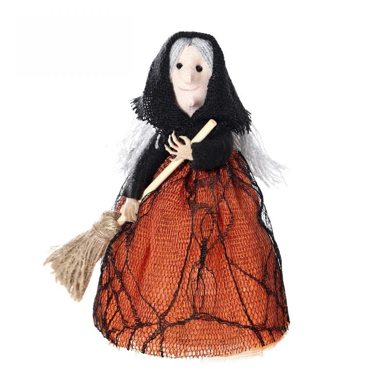 Halloween Witch Doll Decoration with Broom – 1–10 PCS Set