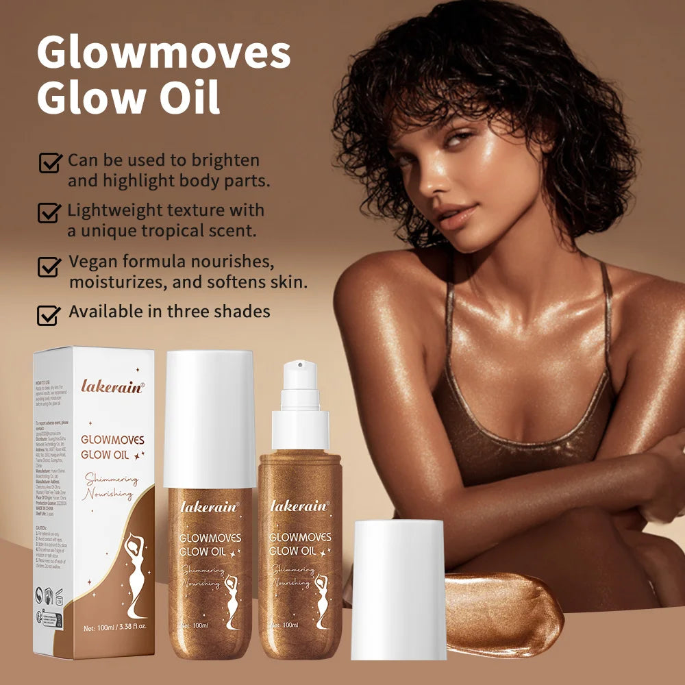 Lakerain 100ml Glowmoves Glow Oil Long Lasting Smoothing Nourishing Deep Moisturizing Shimmering Non-greasy Body Care Glow Oil Oasis Select