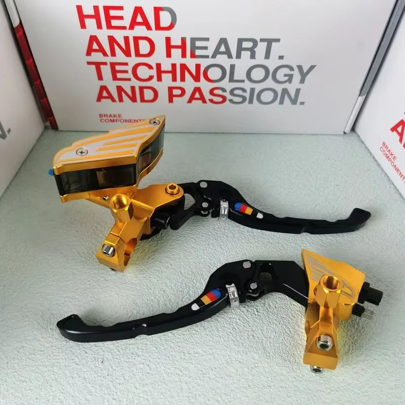 Motorcycle piston 14 pound thrust hydraulic side push up pump CNC modification accessories, left and right disc brakes universal Oasis Select Gold