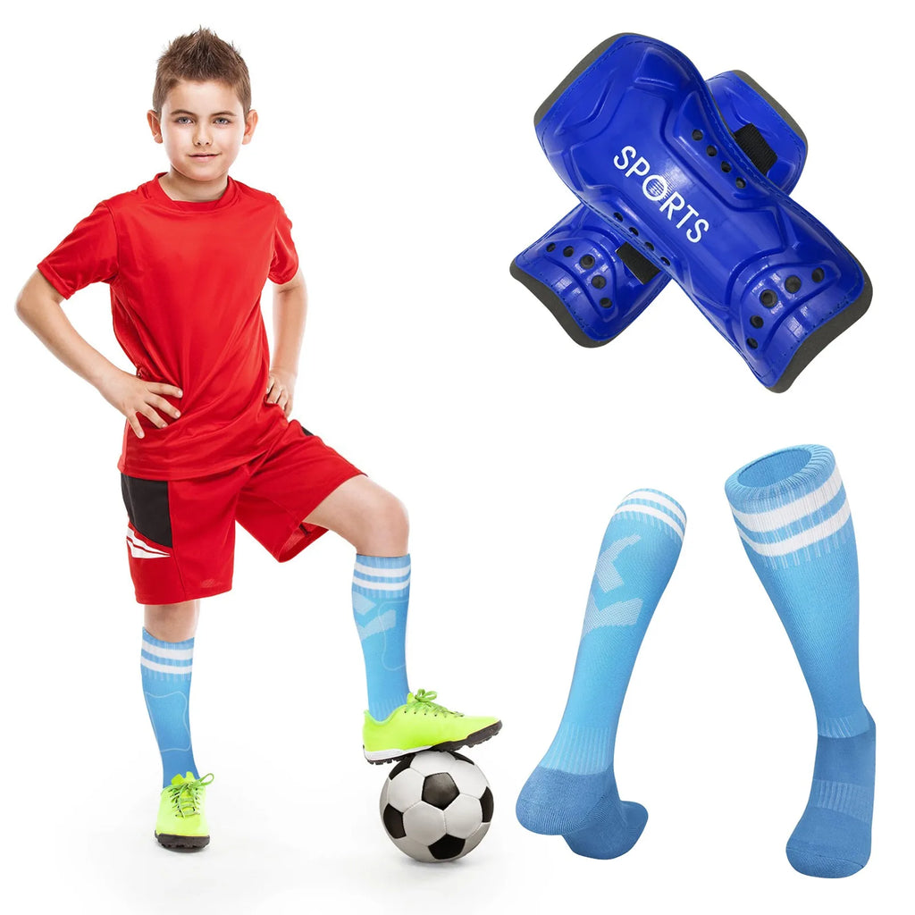 Kids Football Socks & Shin Guards Set – Anti-Slip Knee-High Kids Football Socks Set Oasis Select Sky Blue S