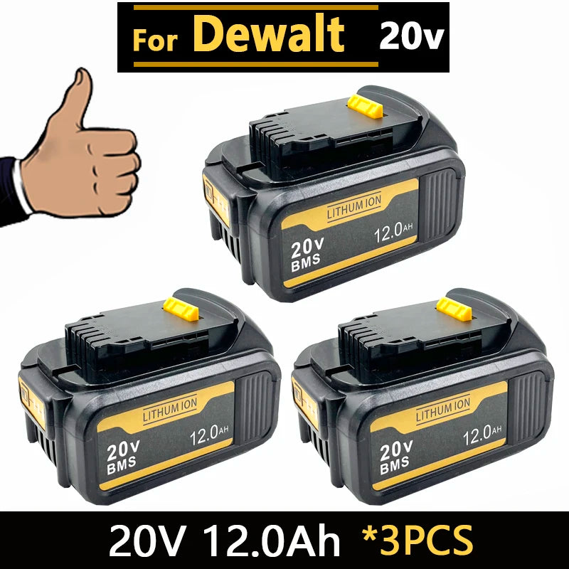 [Battery + Charger Set] 18-20V 6.0Ah/8.0Ah/12.0Ah Lithium Battery for DEWALT 20V MAX XR, DCB207 DCB205 DCB206, Oasis Select 3PCS 20V 12.0Ah