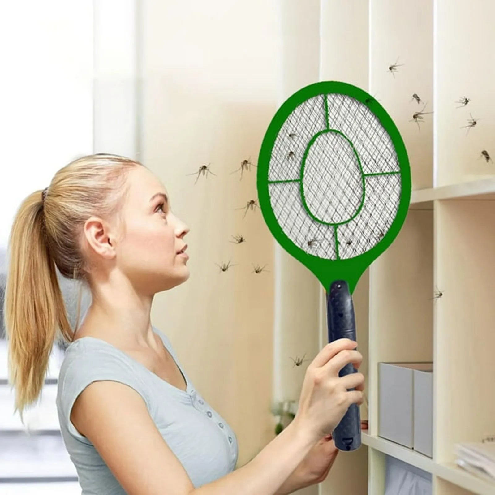 2in1 Insect Racket Electric Mosquito Killer Outdoor/Indoor Electric Household Insects Killer Tool (Not Included Batteries） Oasis Select Green