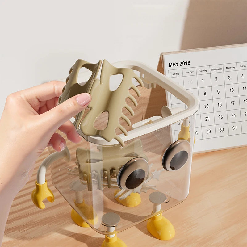 Cute Covered Desktop Trash Can – Transparent Plastic Desk Bin