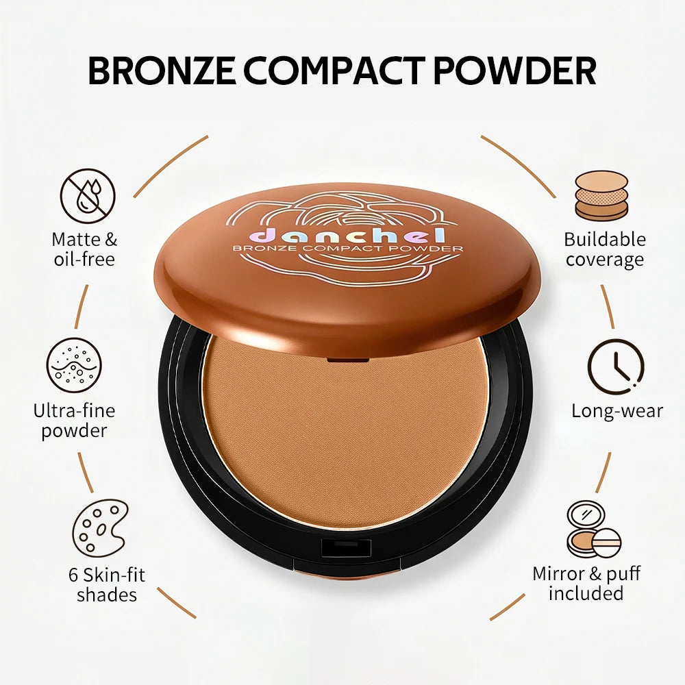 Bronze Compact Powder Long-Lasting Smooth Matte Bronze Finish Natural Brightening Conceal Flaw Even Skin Tone Powder With Mirror Oasis Select