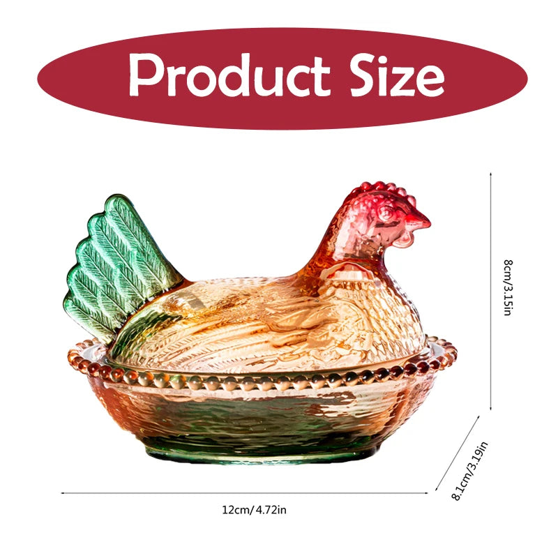 SXH Hen Glass Dish Crystal Glasses Candy Dish With Lid Hen-Shaped Chicken Fruit Bowl Dessert Snacks Plate Retro Bowl Jar Oasis Select