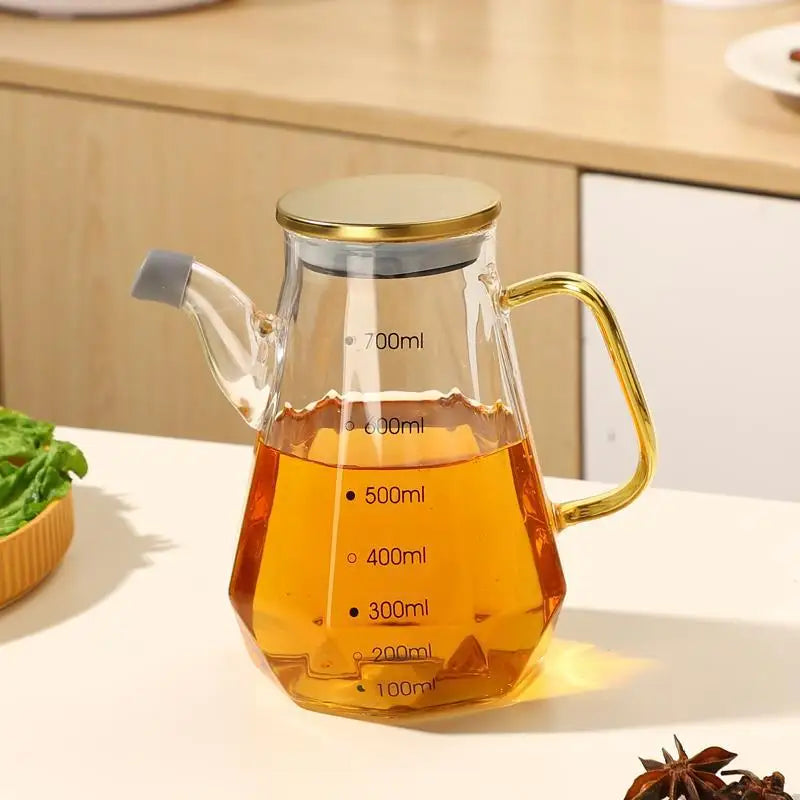500/700/900ml Clear Glass Oil Bottle with Scale and Handle Heat-resistant Soy Vinegar Sauce Environmental Protection Container Oasis Select