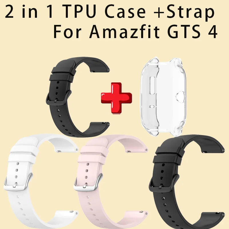 Amazfit GTS4 Silicone Sport Band & Clear TPU Case – 2-in-1 Smartwatch Band & Case Oasis Select