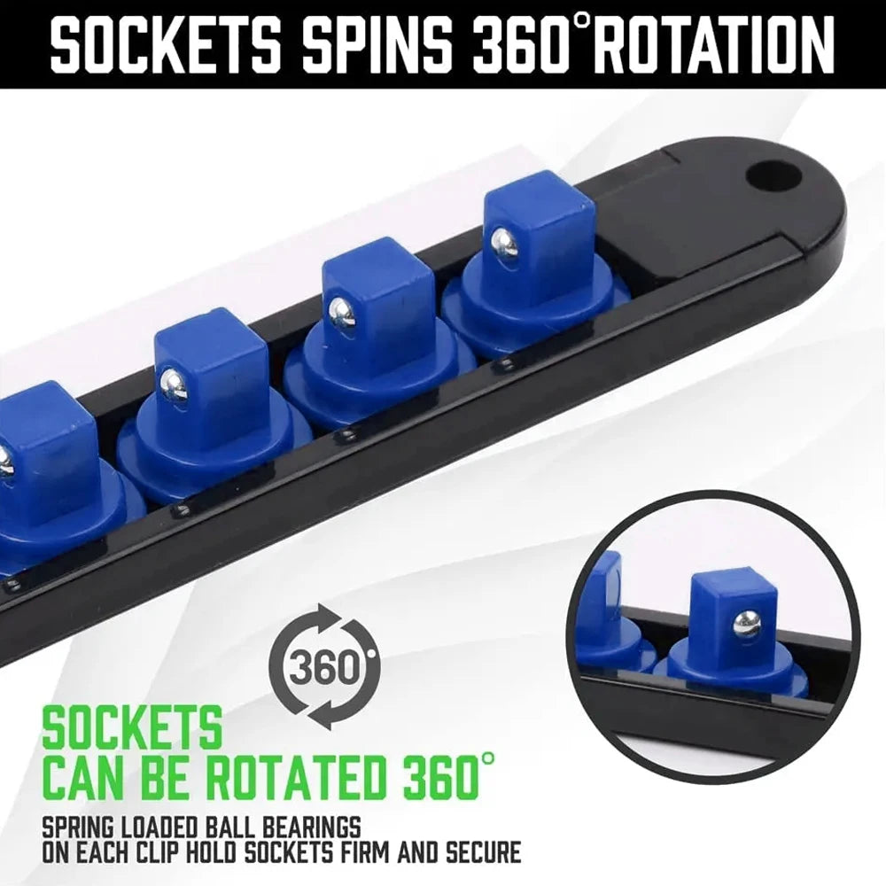 1Pcs 360 Degrees Swivel Socket Organizer 1/4inch 3/8inch 1/2inch Premium Quality Socket Clip Rail Holder Socket Organizer Tools Oasis Select