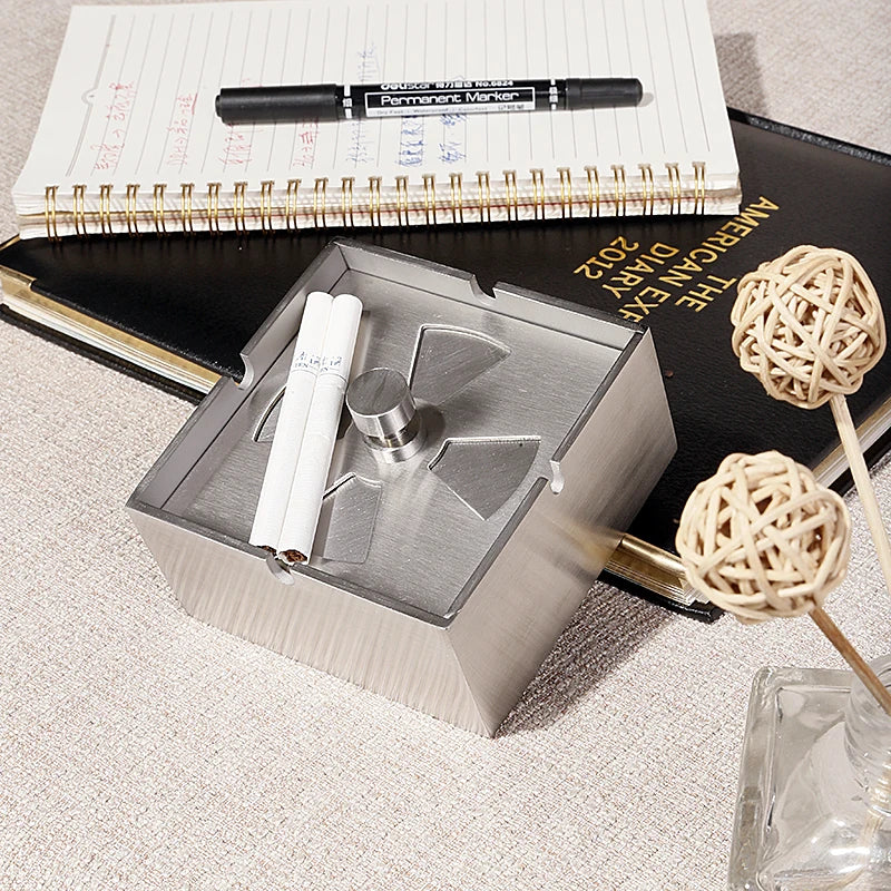 Stainless Steel Ashtray with Lid Seal European Creative Living Room Decoration Windproof Office Men's Square Ashtray Oasis Select